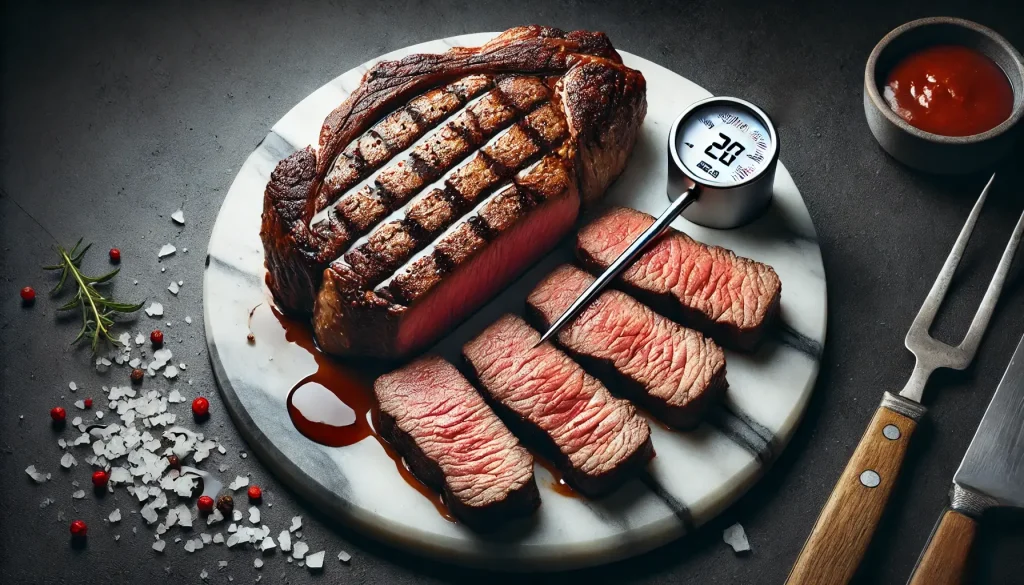 pièce de bœuf et thermomètre à viande